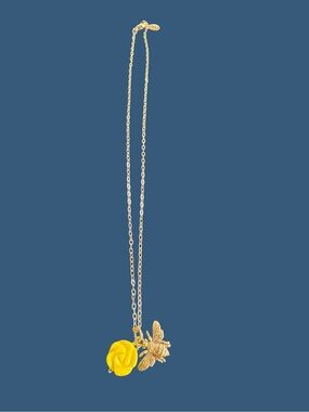 Jami Gold Bee with Yellow Rose Pendant Necklace
